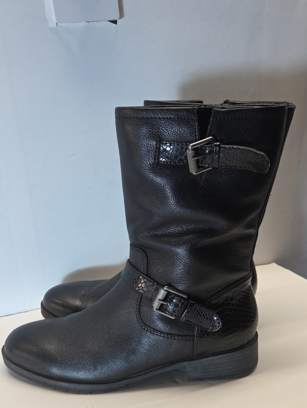 Naturalizer Womens Black Mid-Calf Leather Buckle Boots Size 9M
